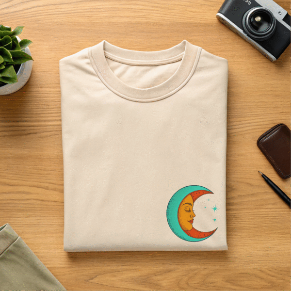 "Lost in My Own Orbit" Oversized Graphic T-Shirt – Beige | Retro Sun & Moon Unisex Tee - Image 3