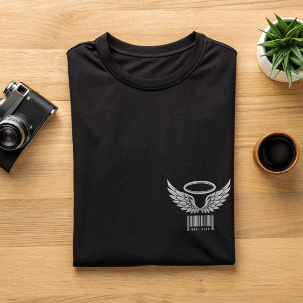 "Heaven Was Full" Oversized Black T-Shirt | Gothic Glitch Angel Unisex Graphic Tee - Image 3