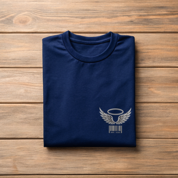 "Heaven Was Full" Oversized Navy T-Shirt | Gothic Glitch Angel Unisex Graphic Tee - Image 3