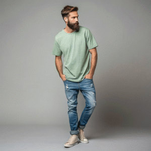 Light Green Terry Oversized Premium T-Shirt – Fresh, Minimal Look
