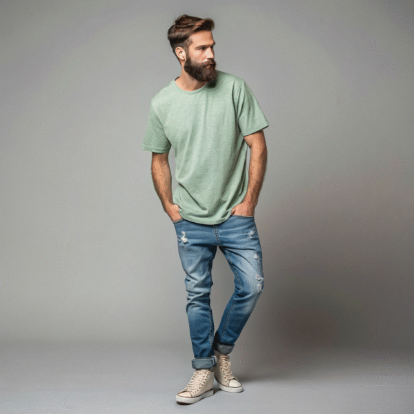 Light Green Terry Oversized Premium T-Shirt – Fresh, Minimal Look