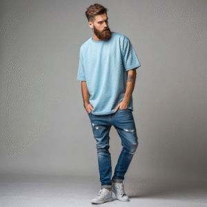 Baby Blue Terry Oversized Premium T-Shirt – Chill Pastel Aesthetic